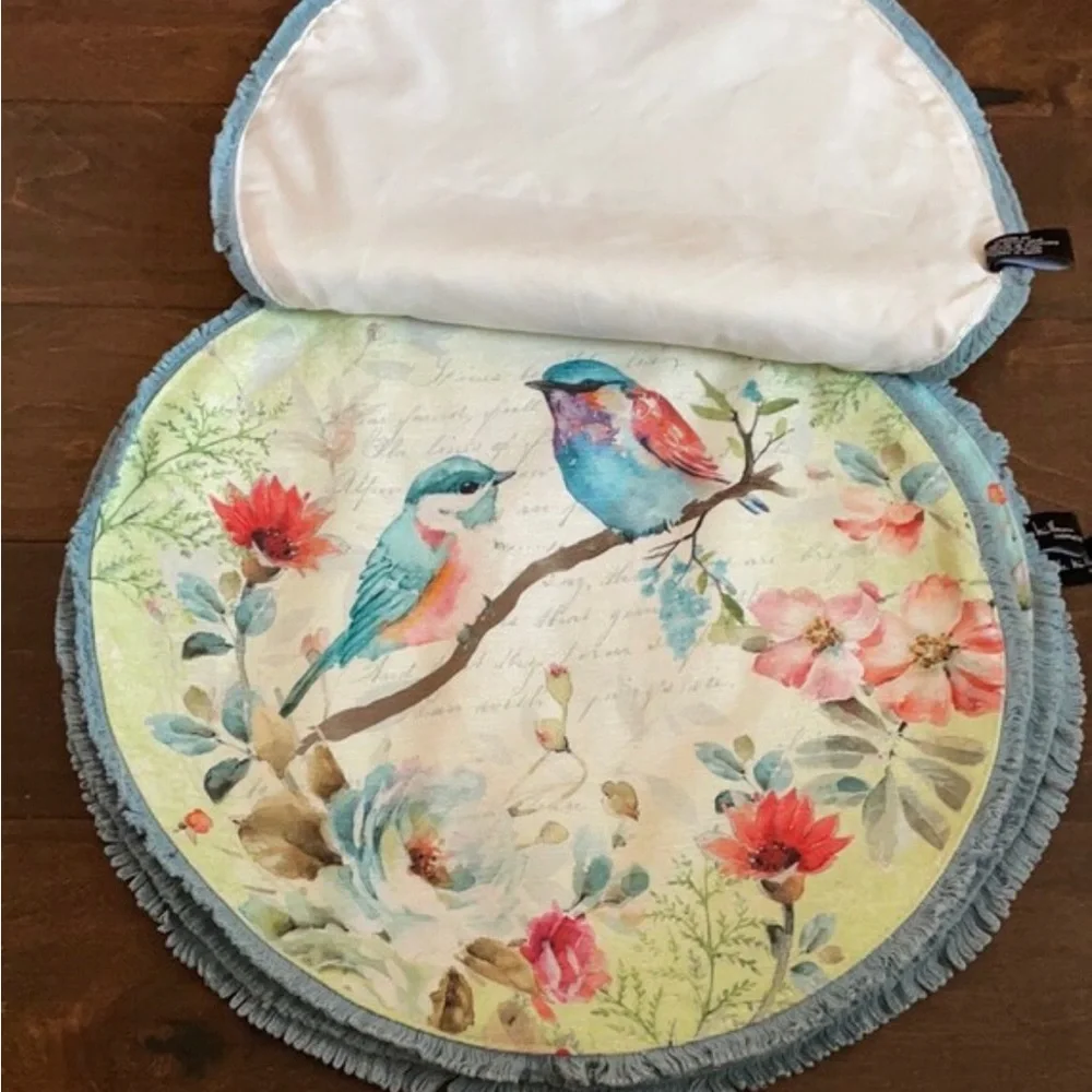 Spring Summer Floral Blue Bird Placemats Set Of 4 Colorful Round